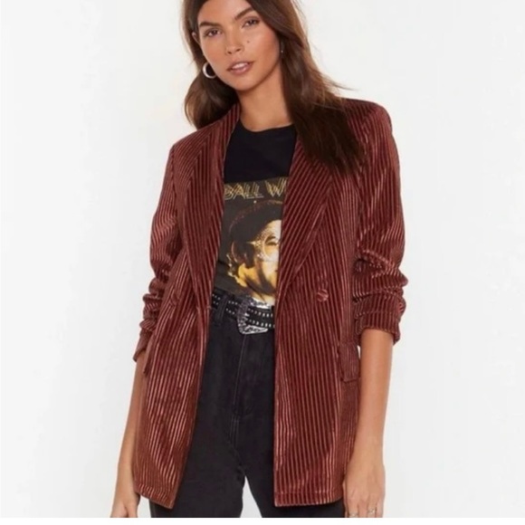 Nasty Gal Jackets & Blazers - NWT Nasty Gal Striped Ribbed Velvet Say It Blazer Women 10 Button Pockets Lined